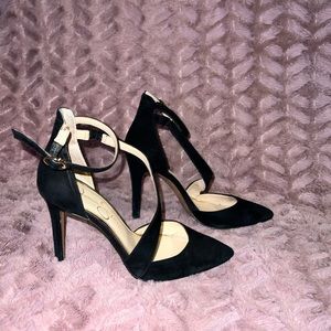 Black velvet strappy heels
